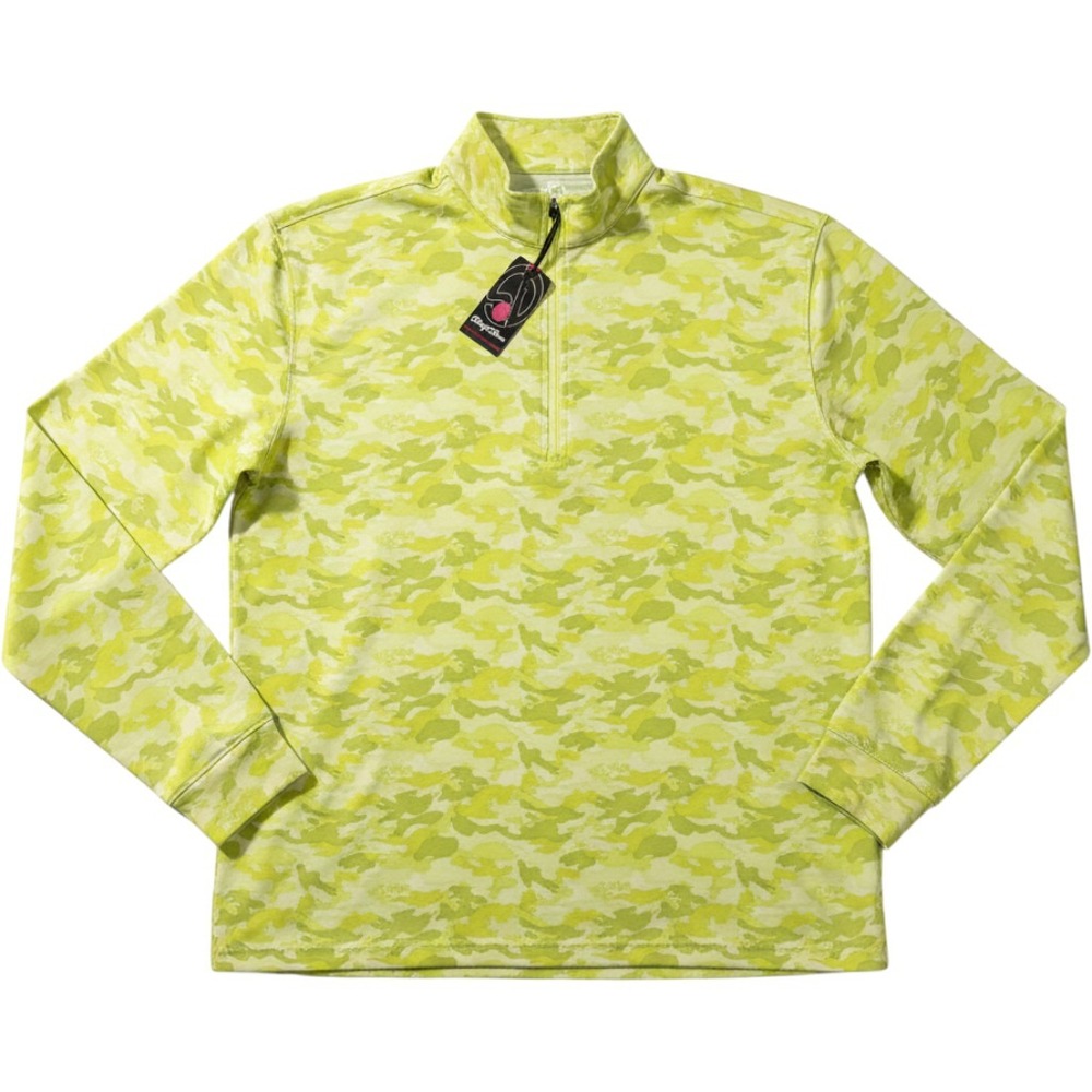NEW Straight Down Quarter Zip Pullover Mens L Lime Green Camo Performance Golf